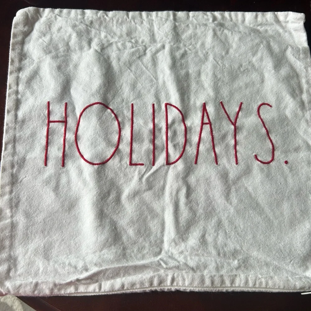 Rae Dunn Christmas pillow covers with red —Happy Holidays.